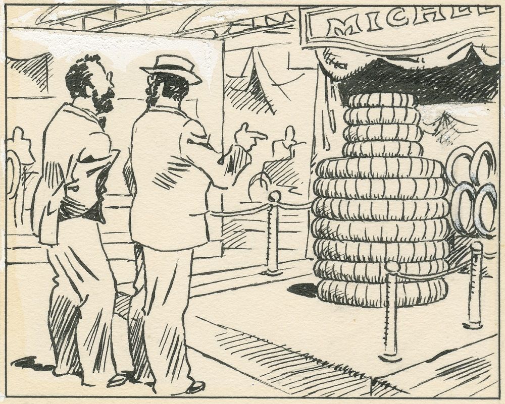 1898 les freres michelin pile de pneus bibendum