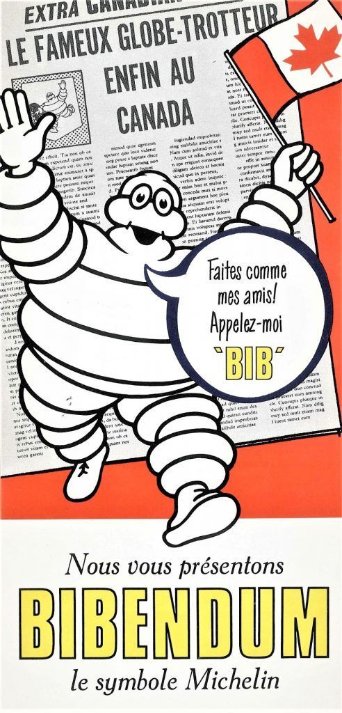 Illustration montrant Bidendum avec le drapeau du Canada. Le personnage s'exprime : « Faites comme mes amis ! Appelez-moi "BIB" »