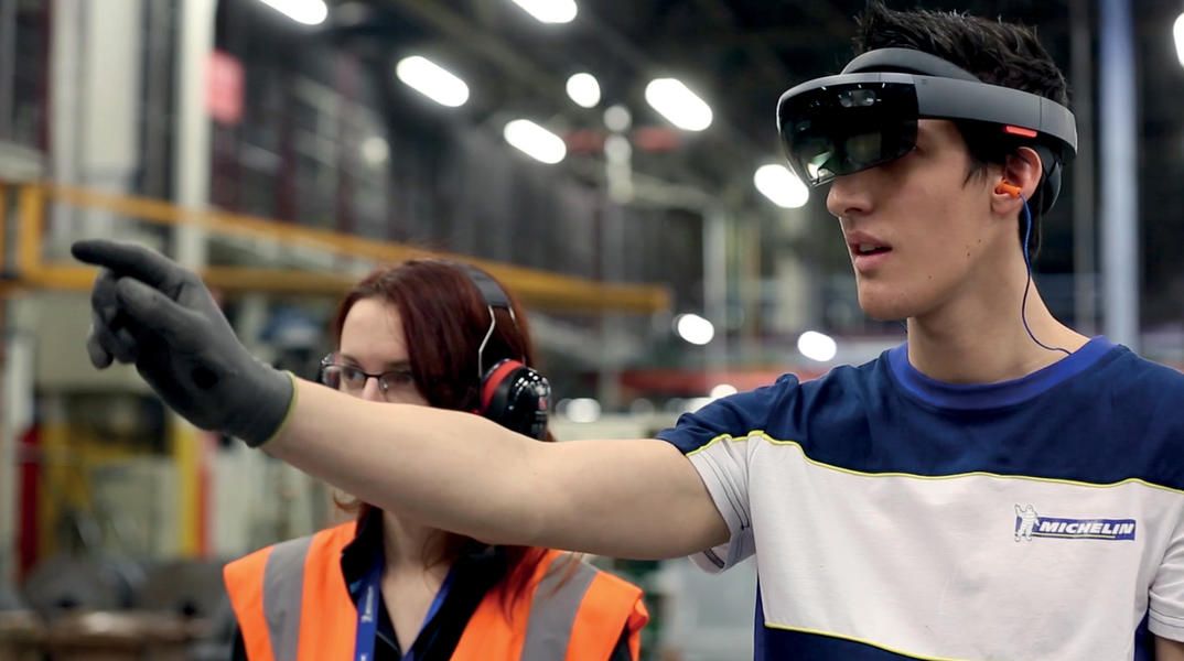 A Michelin employee tests augmented reality in a workshop