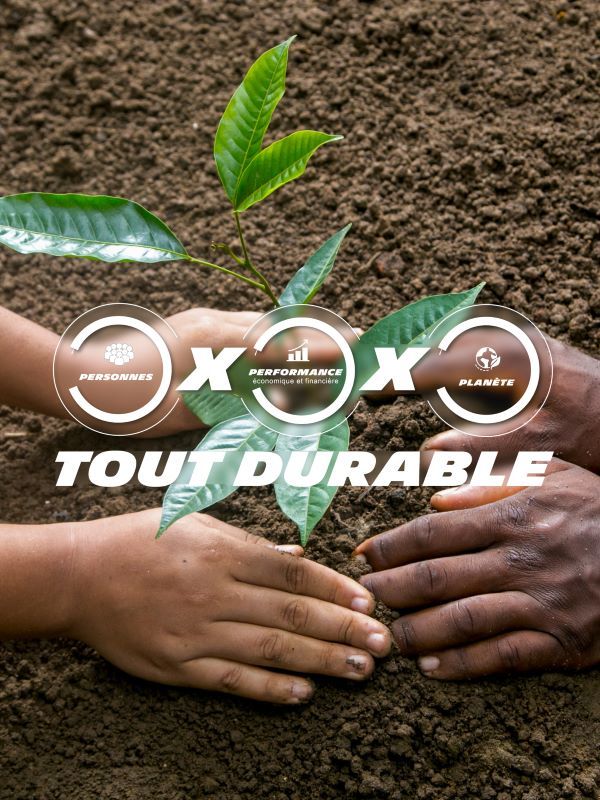 Infographie représentant les trois piliers de l'approche tout durable de Michelin : People, Profit and Planet
